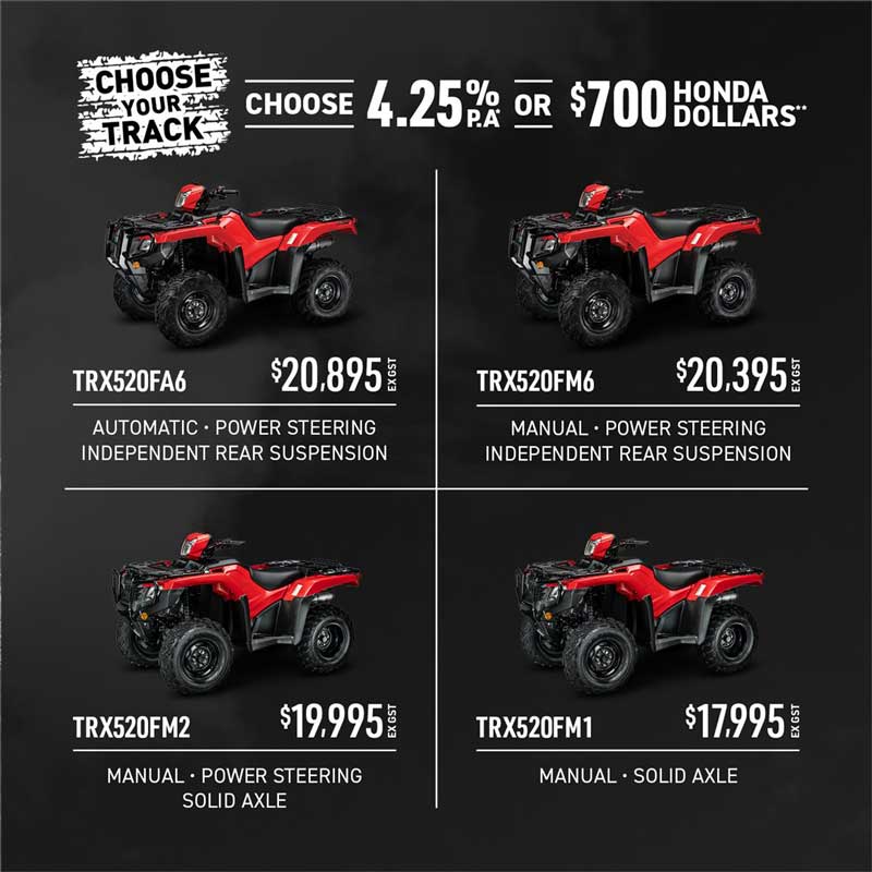 choose 4.25% or $700 honda dollars, quad bikes nz TRX520FA6 TRX520FM6 TRX520FM2 TRX520FM1
